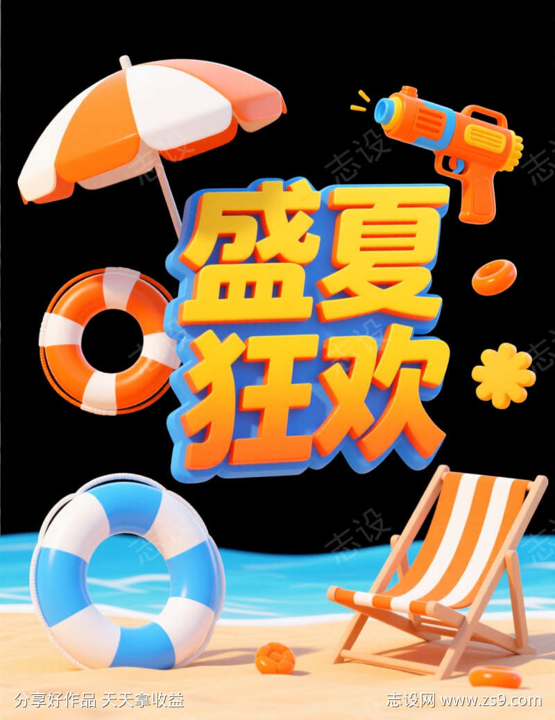 夏日狂欢海浪氛围插画