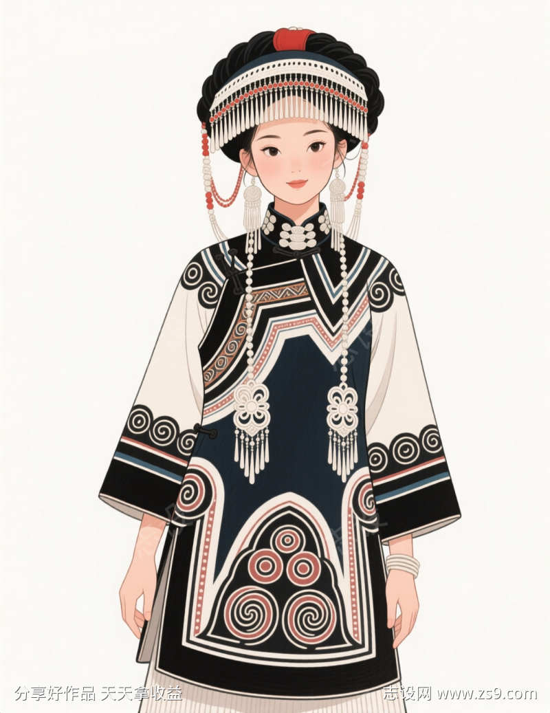 云南大理少数民族姑娘手绘插画
