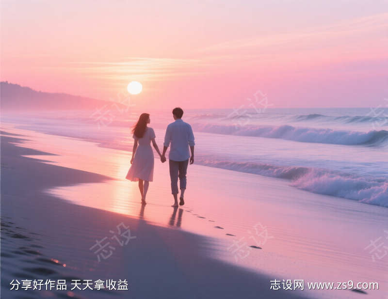 情侣在海边漫步