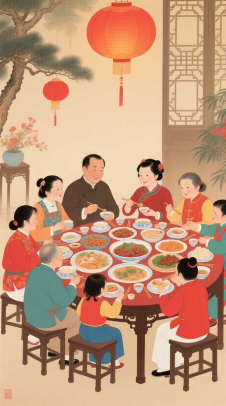年夜饭全家福插图_AI图片下载_采样_928X1664像素-全家,节日,温暖-作品编号:2025083109495268-志·设͵网