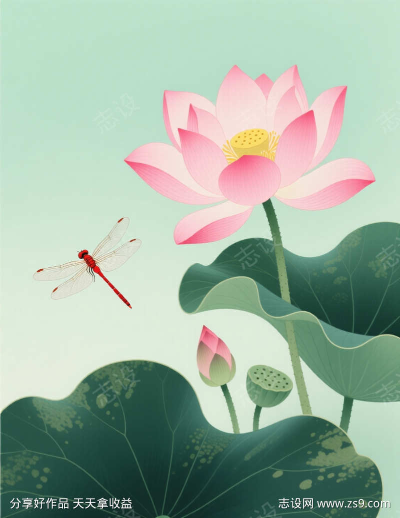 荷花中国风插画