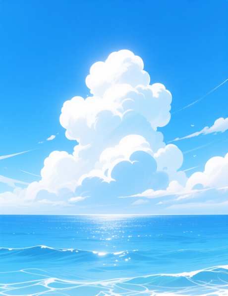 天空和大海插画_AI图片下载_采样_1136X1472像素-海天,白云,蓝天-作品编号:2025083110001314-志′设ˇ网