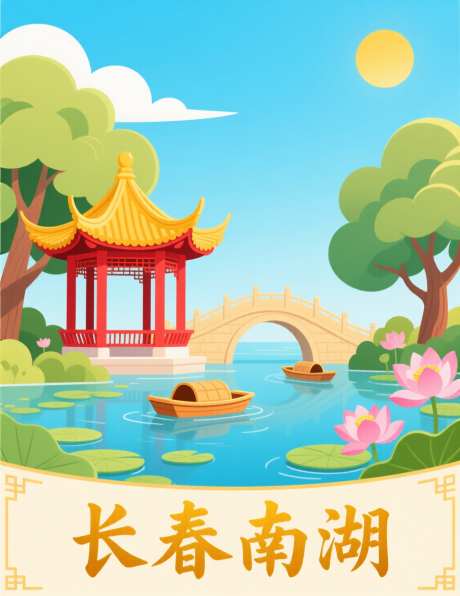 长春南湖中国风插画_AI图片下载_采样_1136X1472像素-白云,中式亭子,金顶-作品编号:2025083109049530-志设