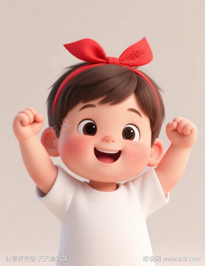 3D男孩举手加油