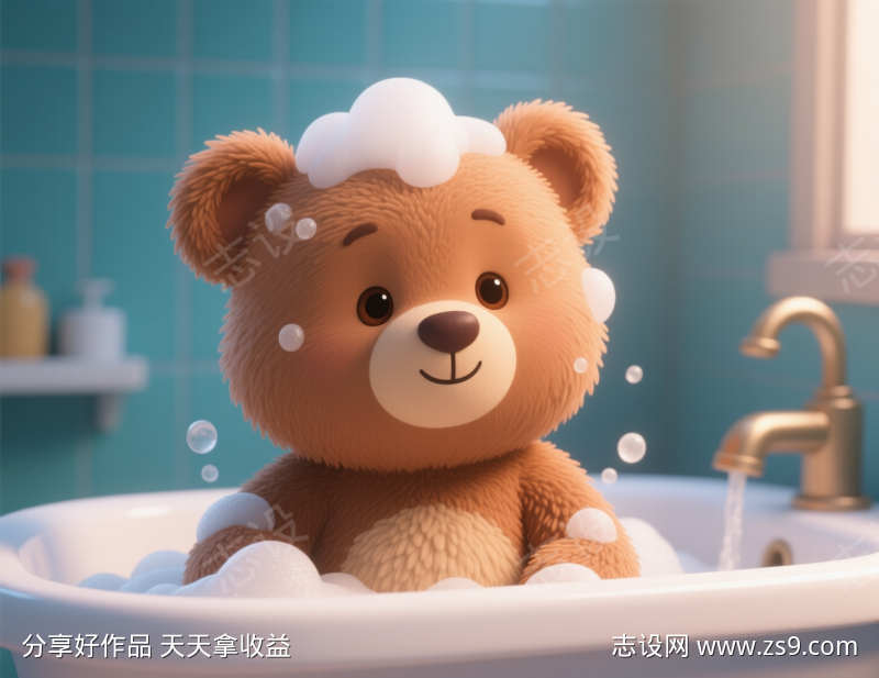 可爱泰迪熊洗澡