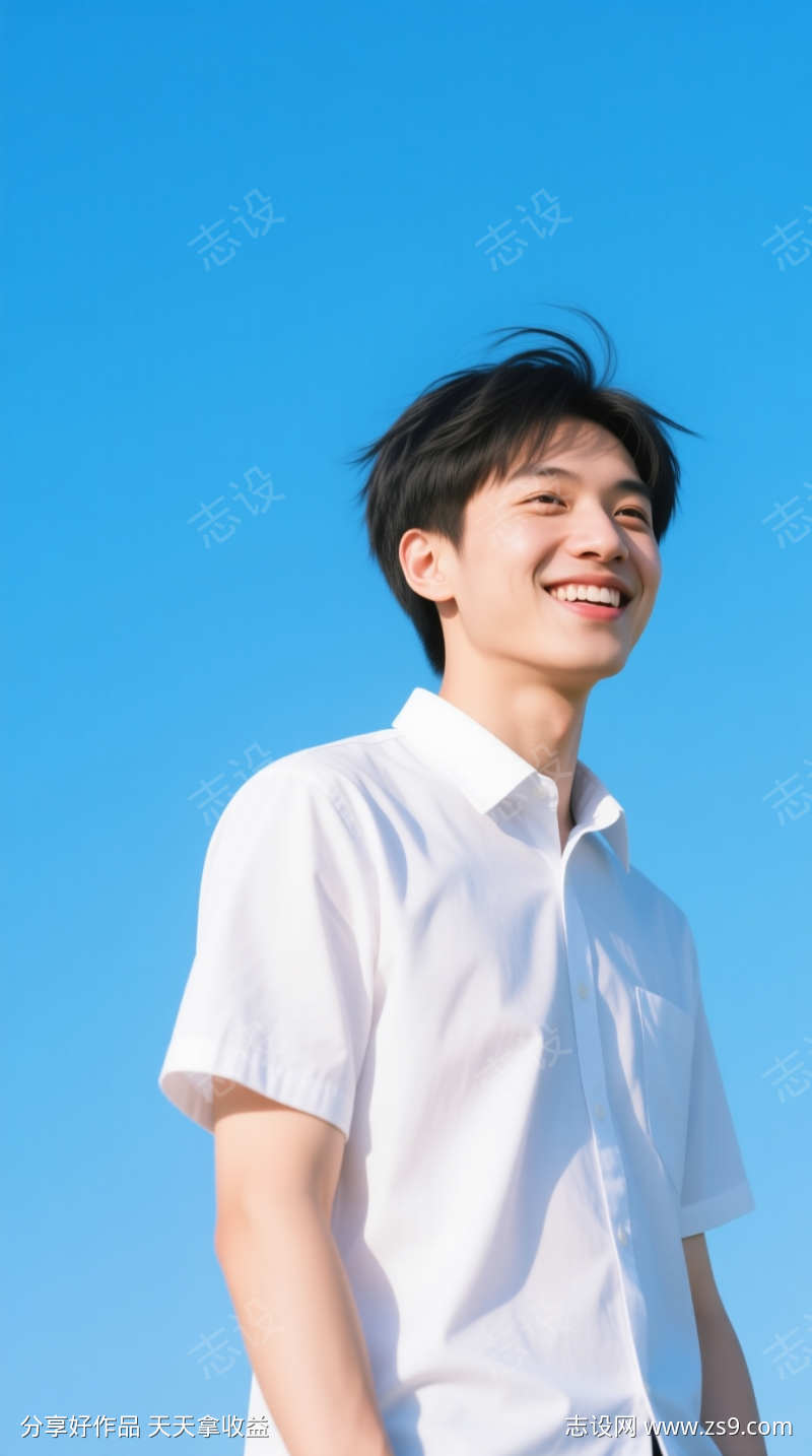 微笑的穿短袖大学生