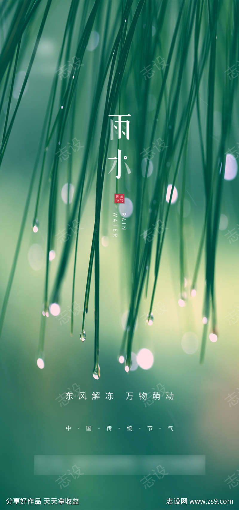 清爽雨水节气海报