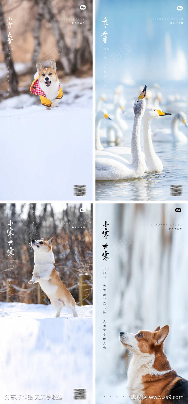 大寒小寒小雪大雪立冬风景动物海报