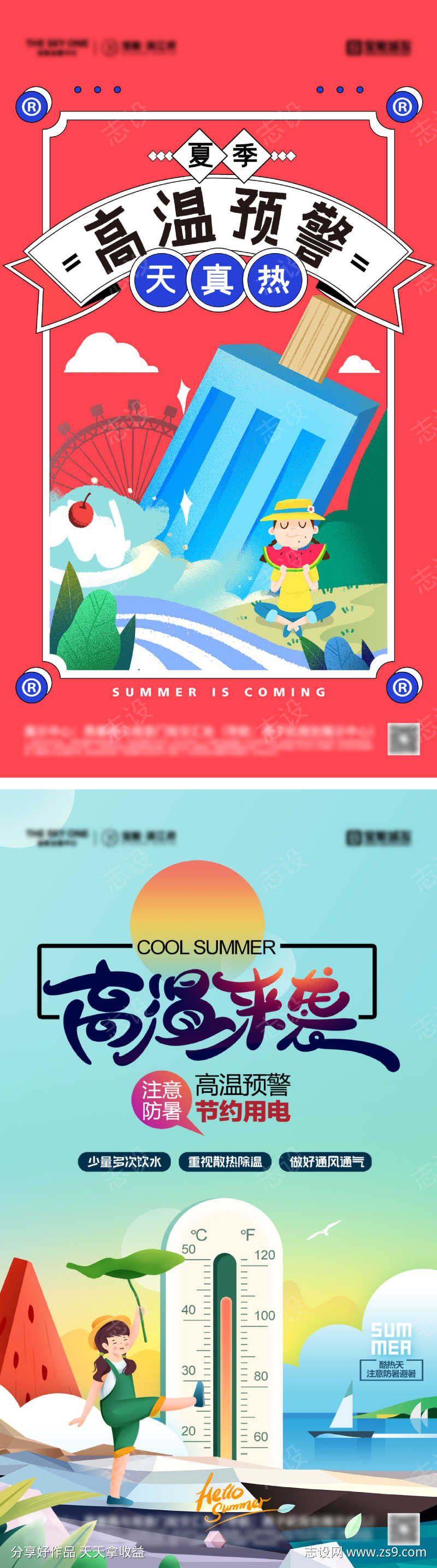 夏日高温预警海报