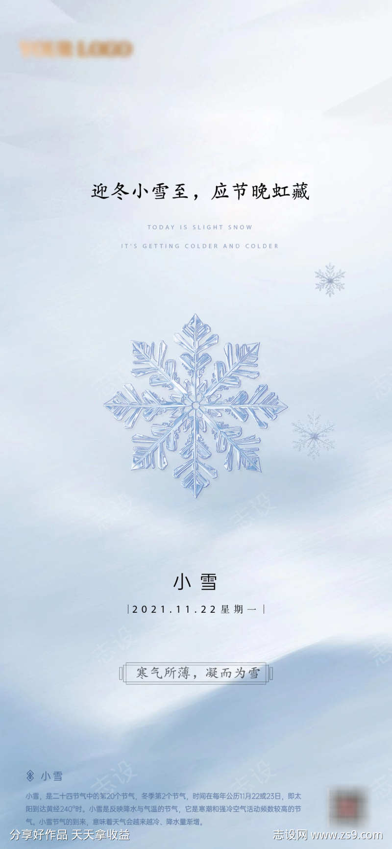 雪花清冷节气海报