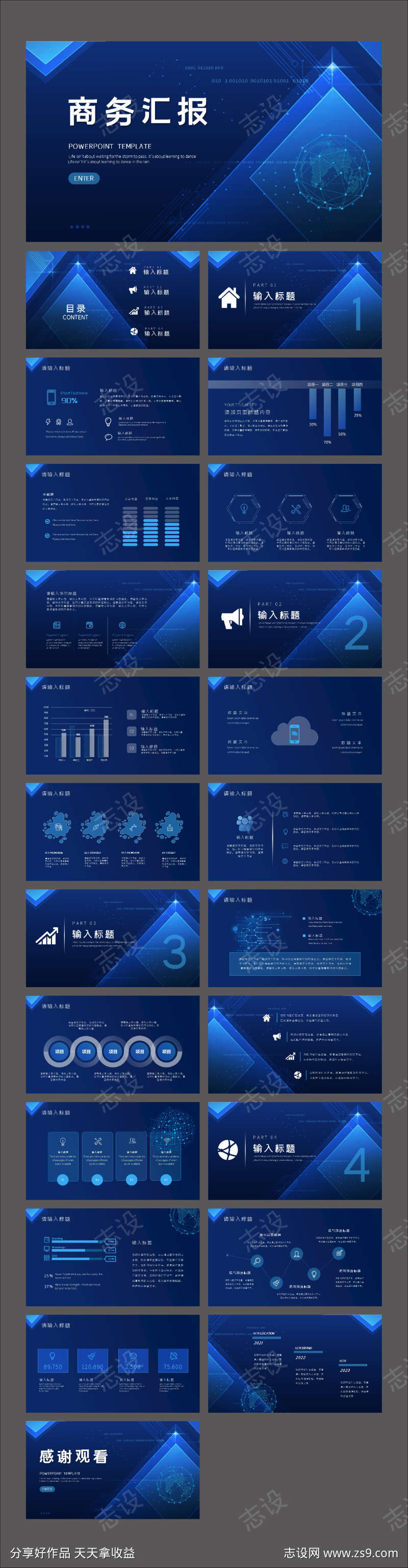 蓝色互联网科技年终总结商务汇报PPT