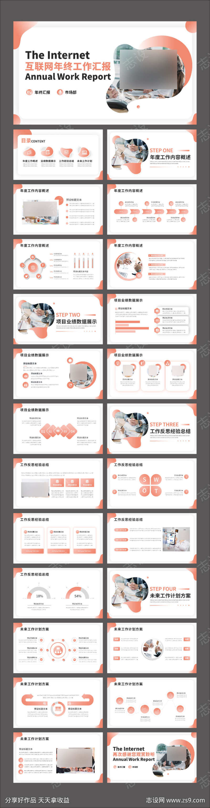 橙色红色商务互联网年终工作汇报PPT