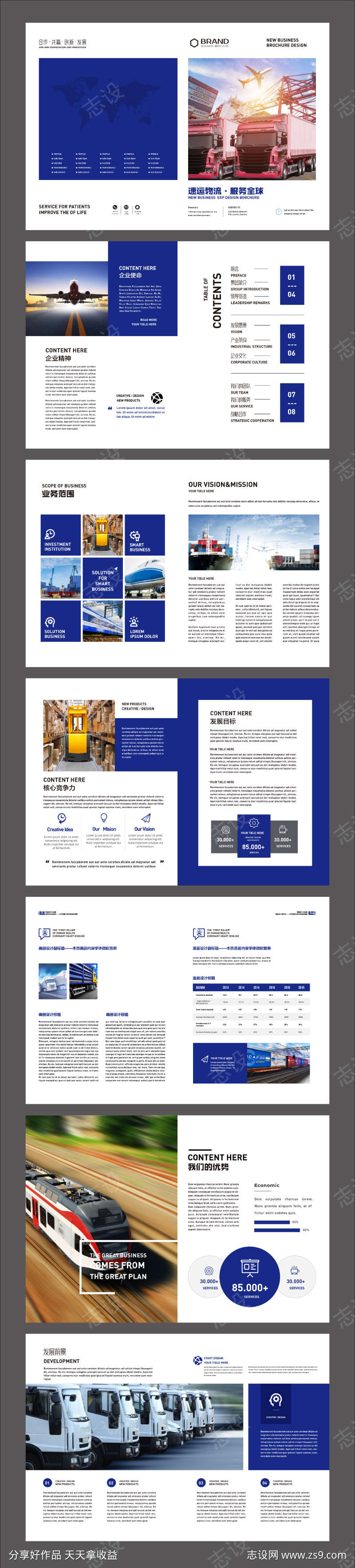 蓝色大气运输物流宣传册画册