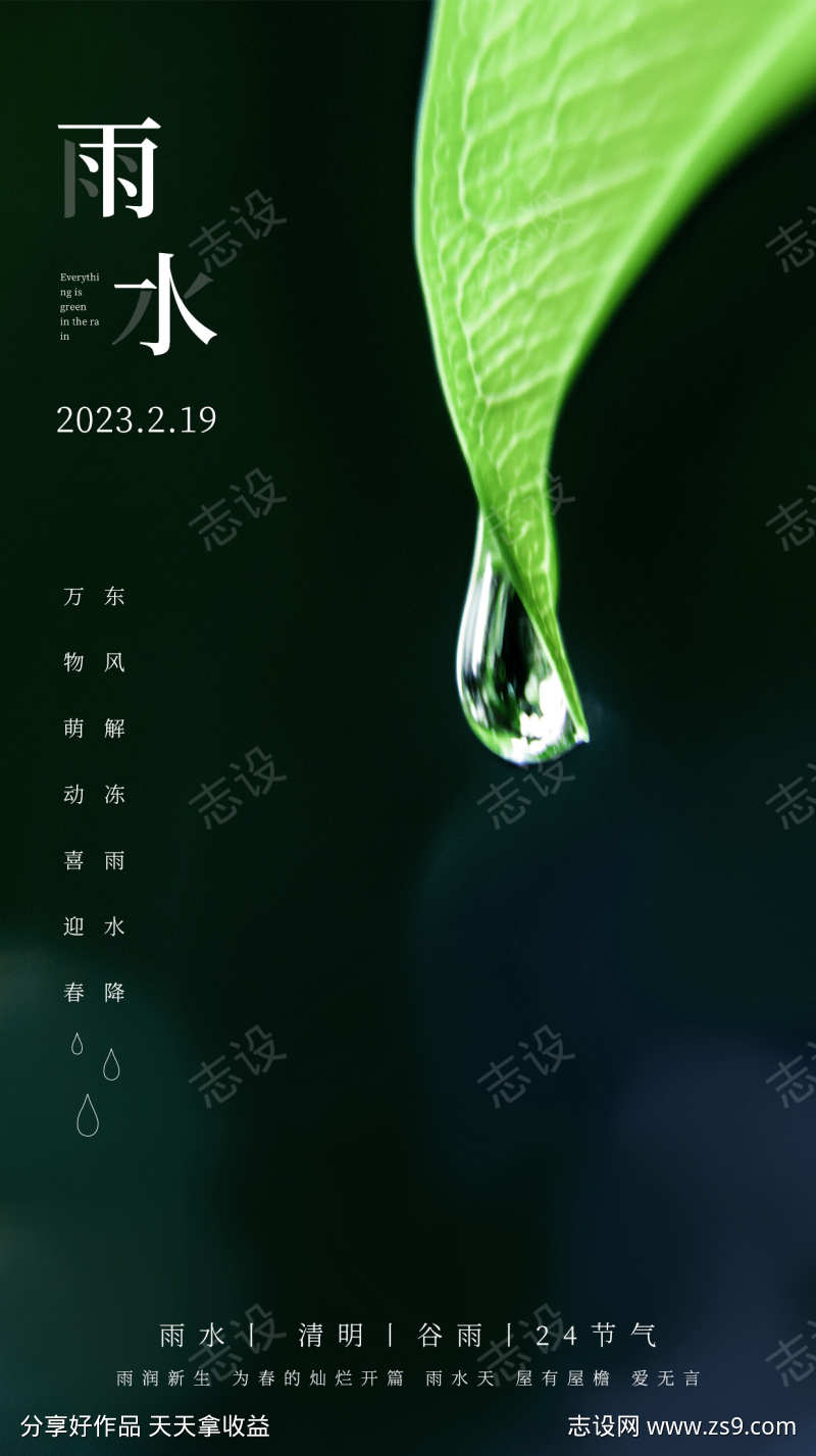 雨水白露竹叶蜻蜓节气海报