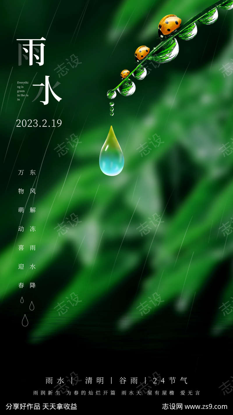 雨水白露竹叶蜻蜓节气海报