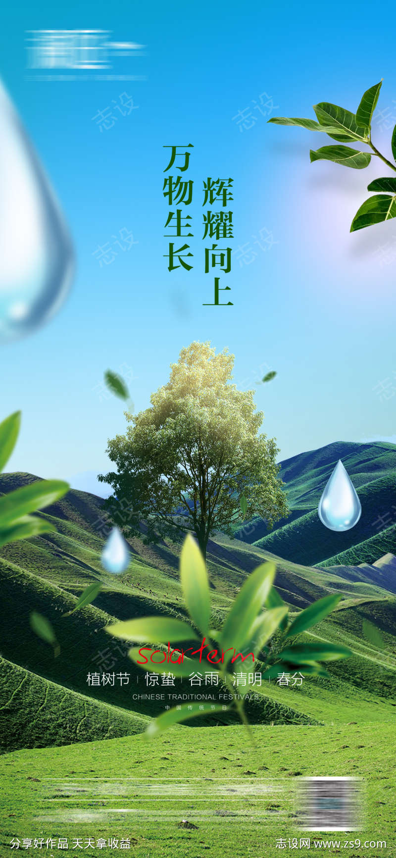 植树节谷雨惊蛰春分清明宣传节气海报