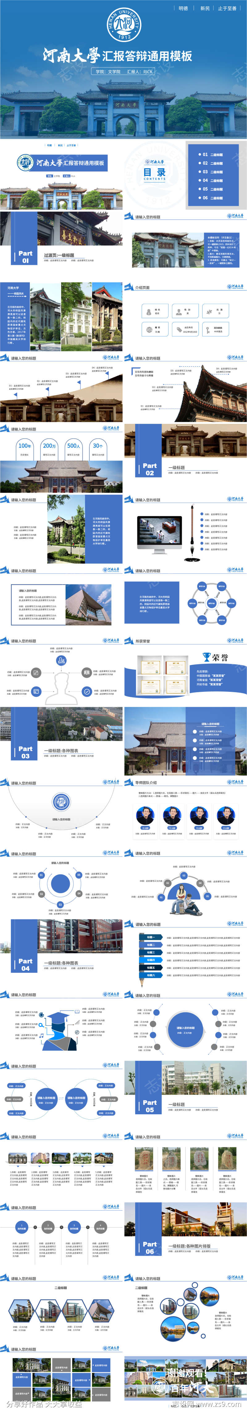 河南大学汇报答辩通用模板PPT