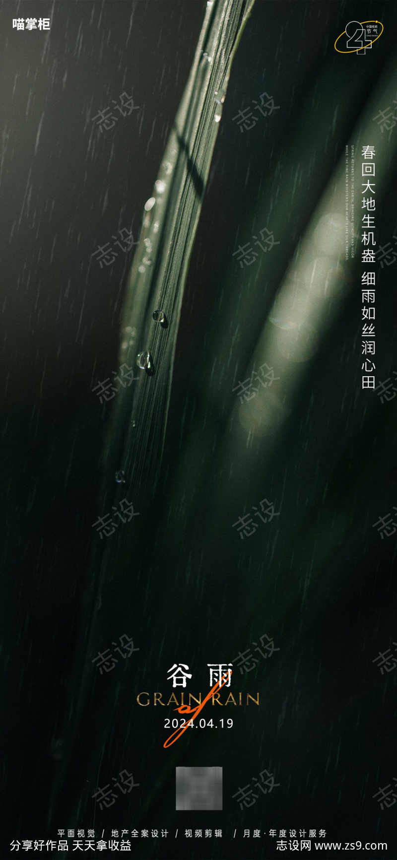 简约谷雨节气海报