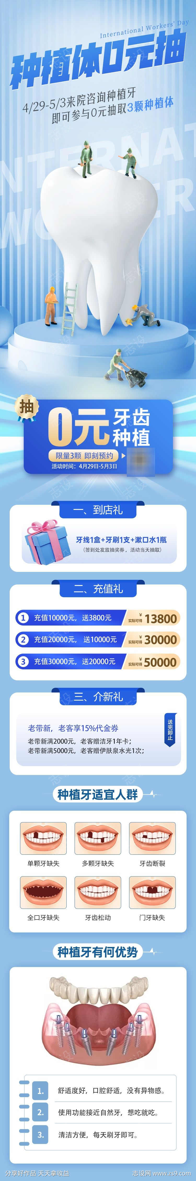 五一劳动节口腔种植牙专场长图海报