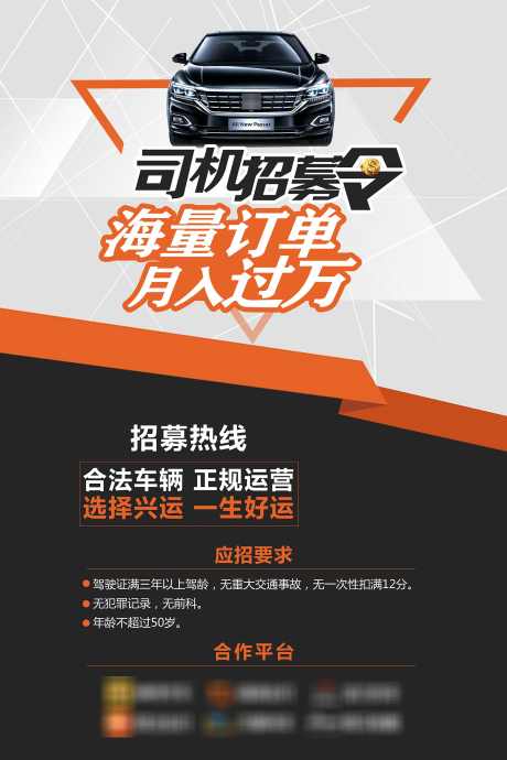 司机招募令_源文件下载_PSD格式_60X90像素-海报,橙灰,黑色,海量,订单,招募,汽车,司机,招募令-作品编号:2024050400211188-设计素材-www.shejisc.cn