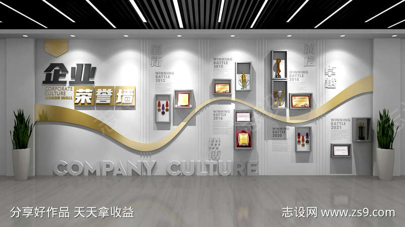 企业发展历程奖杯墙荣誉墙照片文化墙