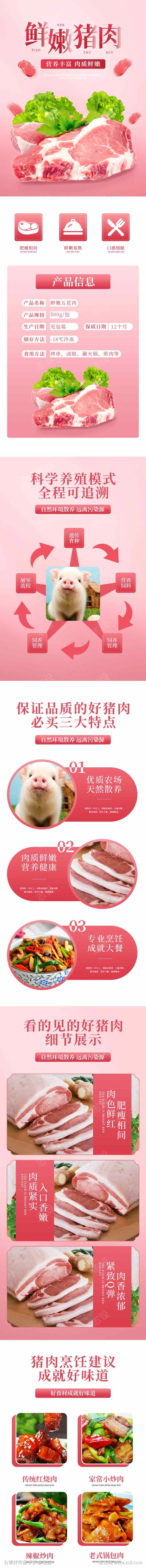 粉色简约鲜嫩猪肉生鲜农产品促销电商详情页