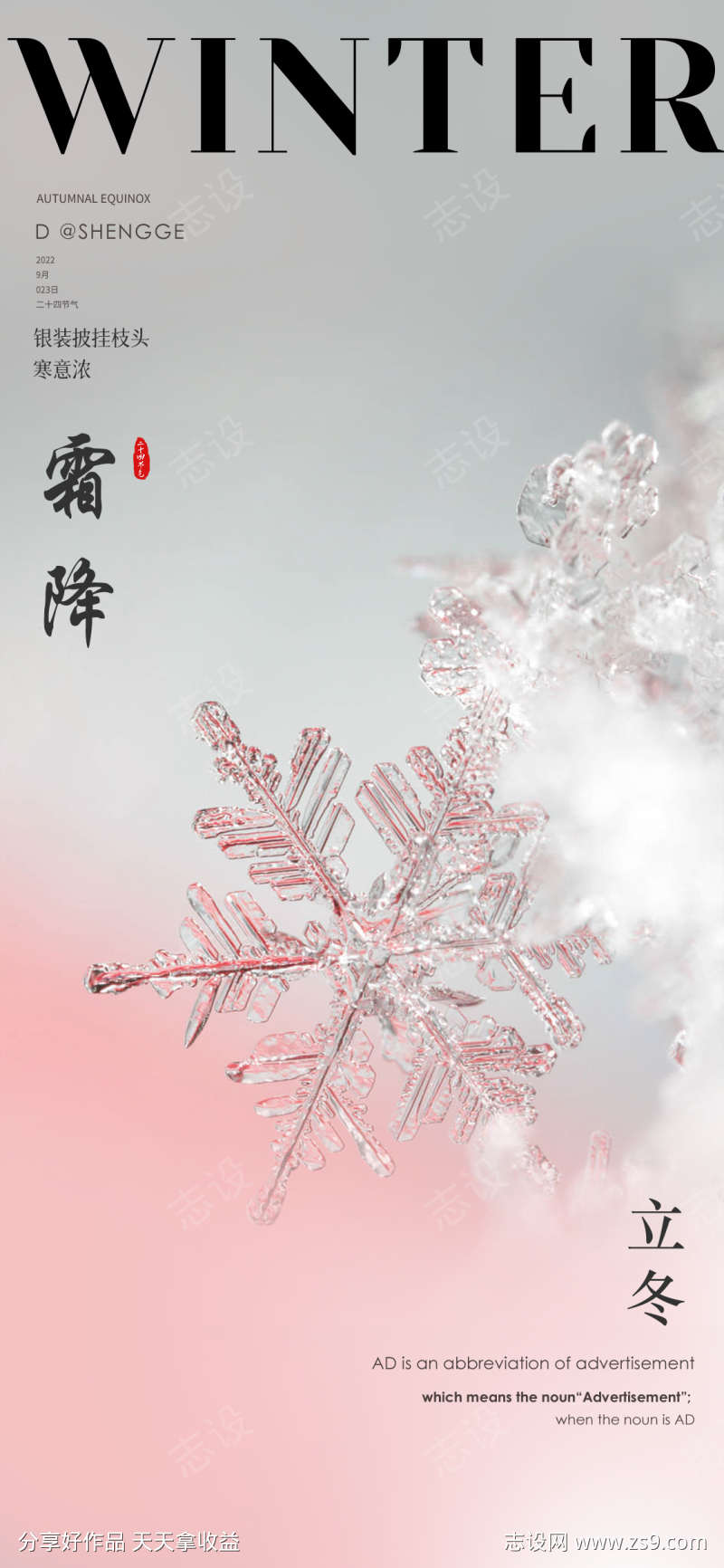 地产霜降简约节气海报