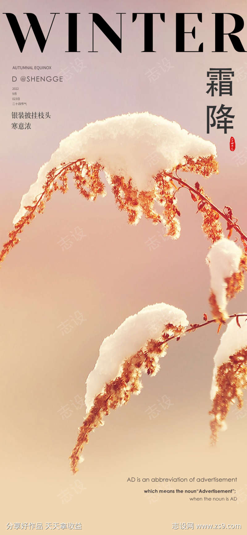 地产霜降简约节气海报