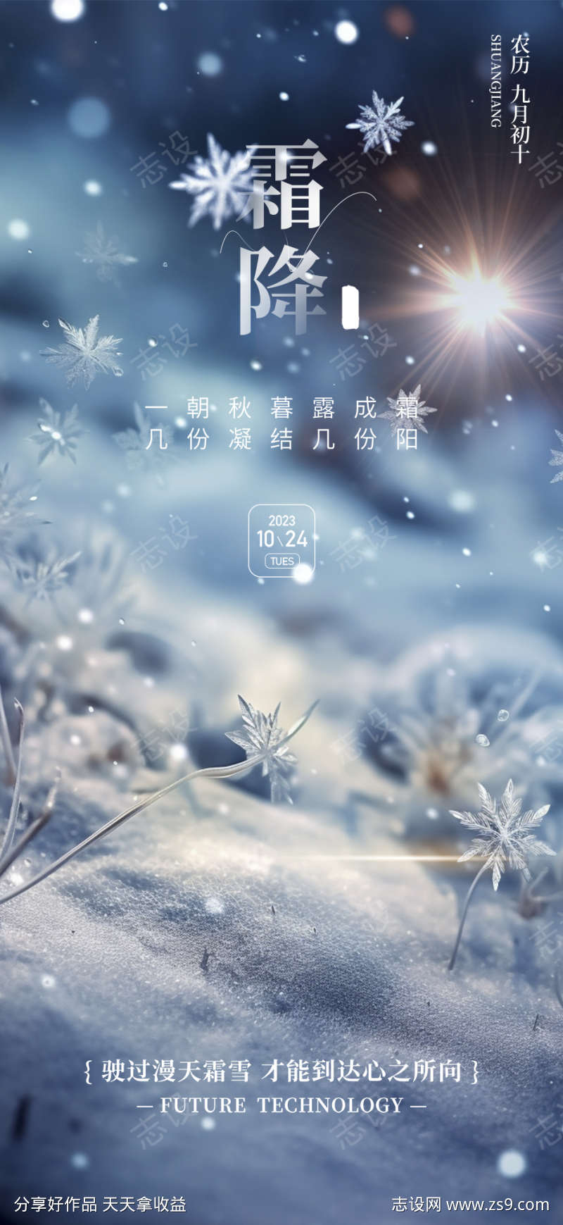 霜降节气简约节日唯美插画海报