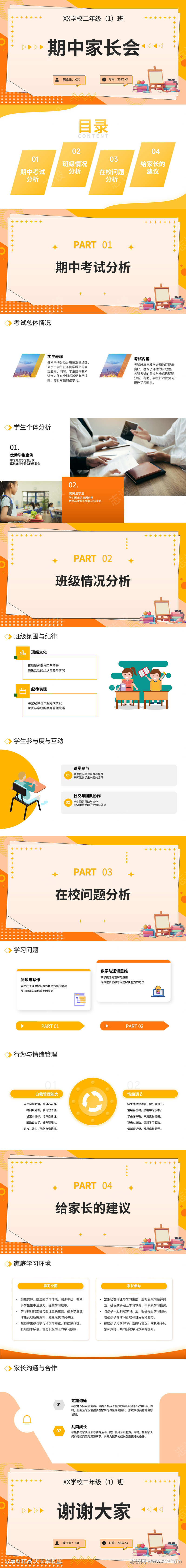 期中家长会班会ppt模版