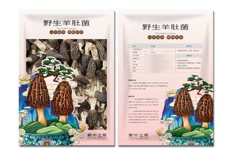 羊肚菌塑料袋包装设计_源文件下载_CDR格式_1378X915像素-野生珍品,煲汤,羊肚菌,国潮,松树,山水,包装袋-作品编号:2024112415304233-志设-zs9.com
