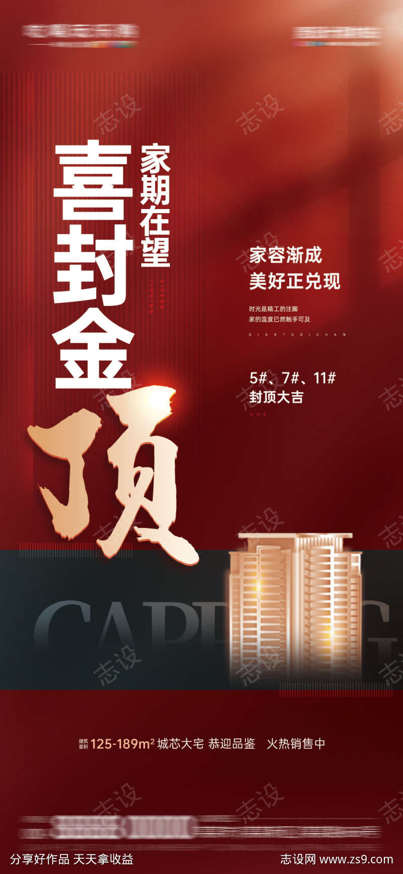 地产住宅封顶交付热销喜报刷屏海报