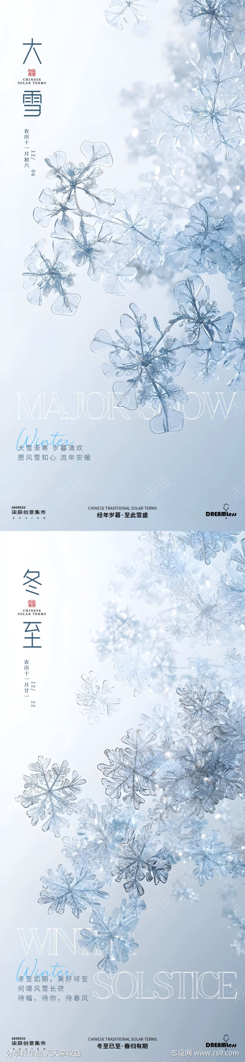 大雪冬至雪花特写摄影海报