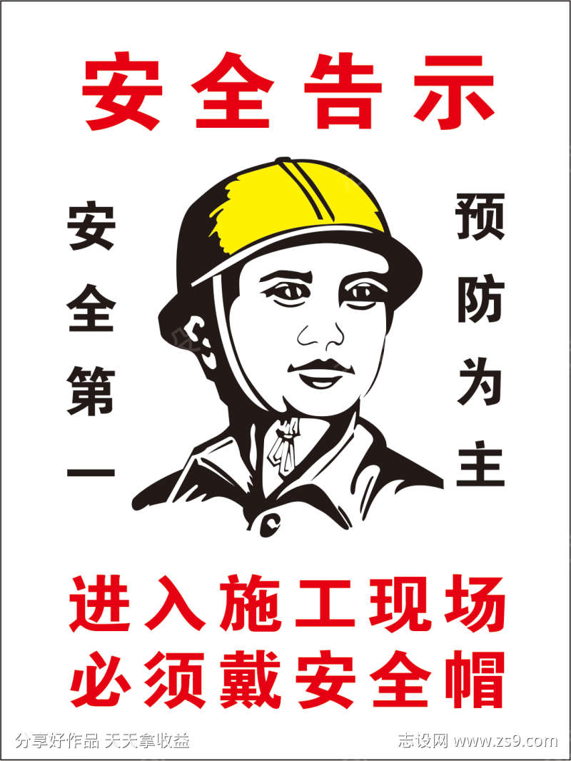 佩戴安全帽安全警示牌