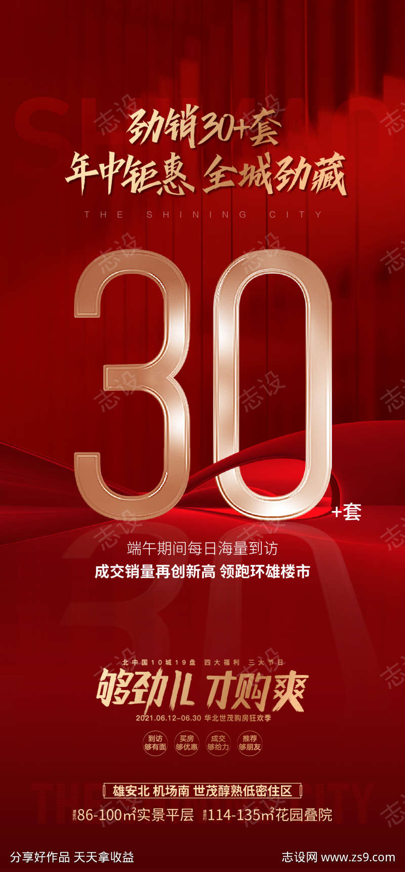 地产热销数据红金海报