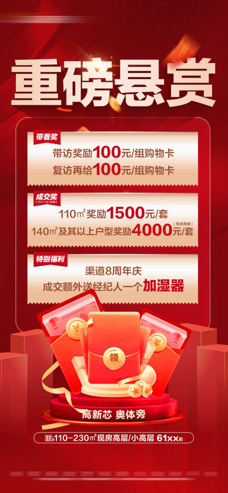 地产红金带看成交奖活动大字报_源文件下载_1080X2329像素-红包,购物卡,大字报,活动,成交奖,带看奖,房地产,海报-作品编号:2024121010492541-志设-zs9.com
