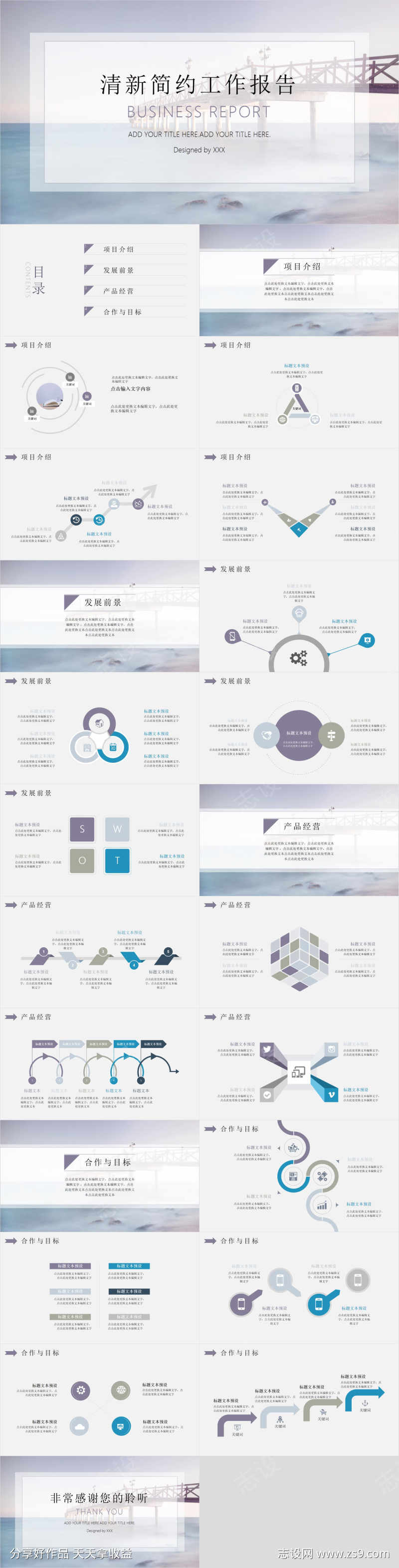 淡雅简约工作报告PPT