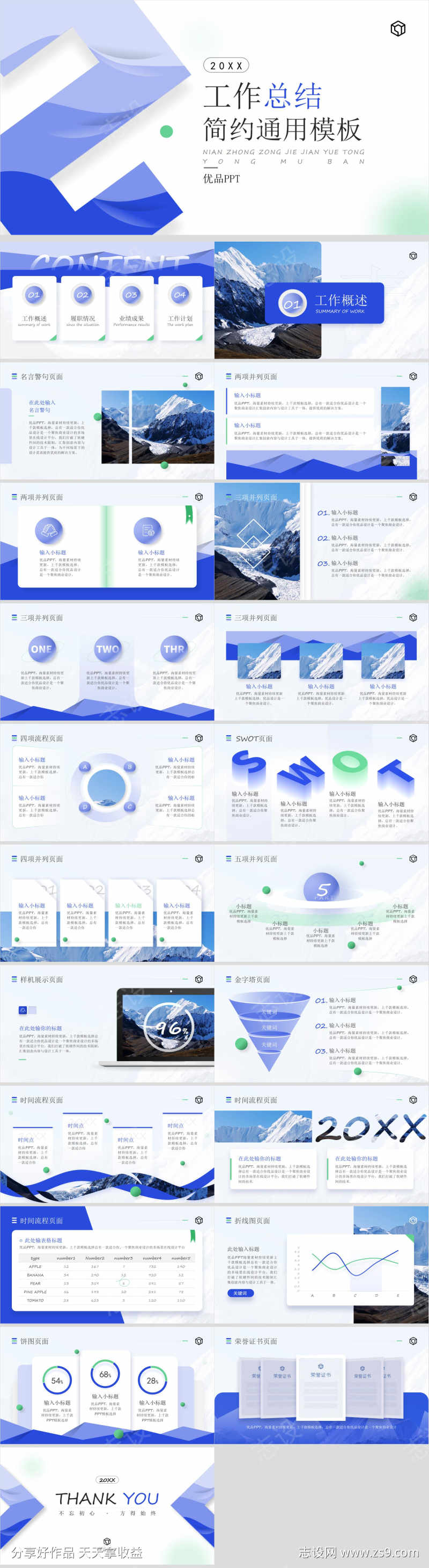 清新蓝工作总结汇报PPT