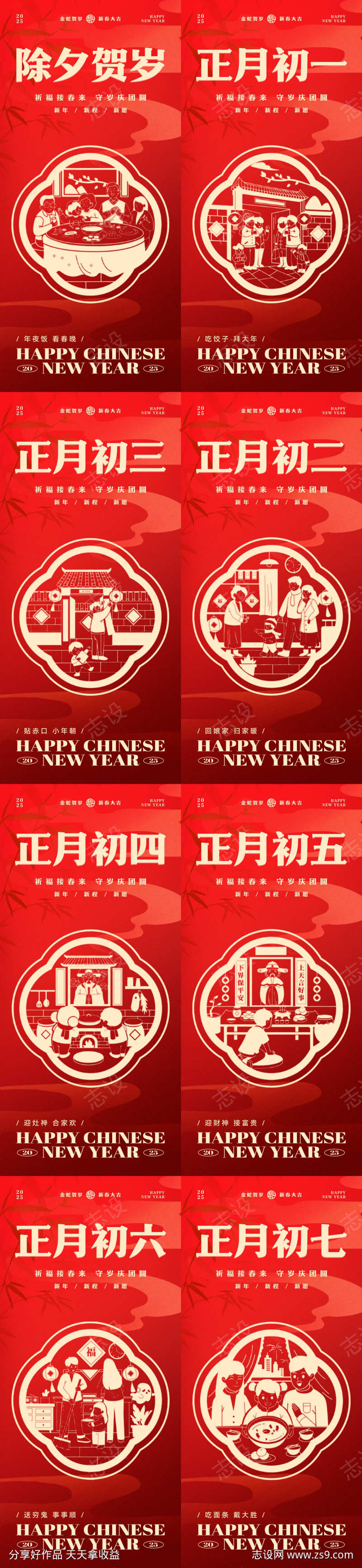 新年春节正月年俗习俗海报