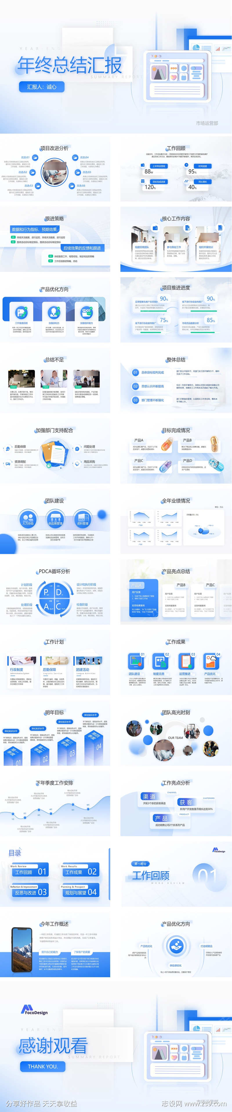 清透蓝玻璃拟态风年终总结PPT