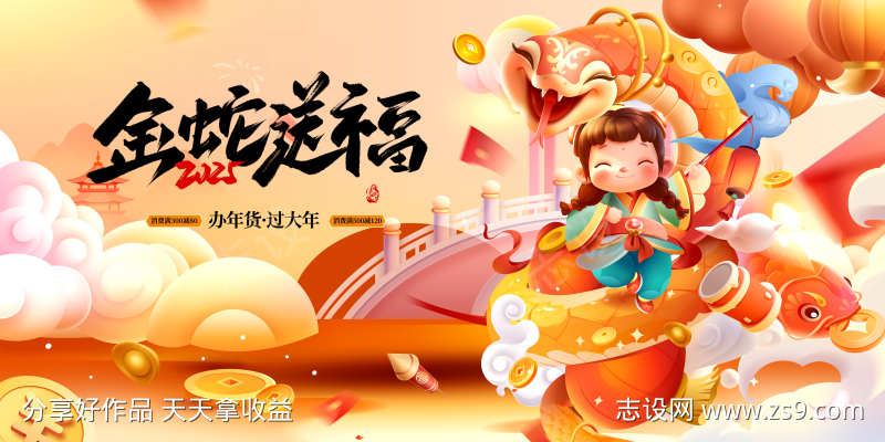 2025蛇年大吉金蛇迎春年会祝福展板