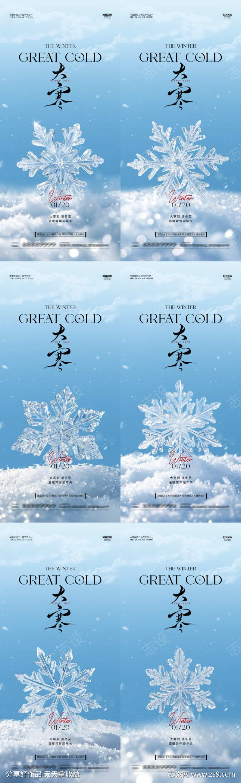 地产大寒雪花系列海报