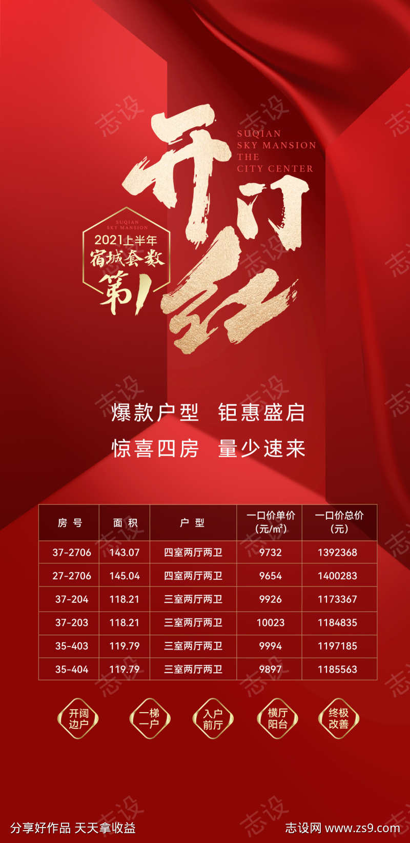 地产特价房热销红金海报