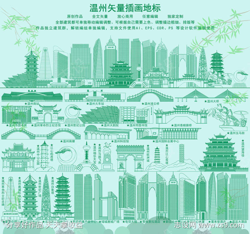 温州城市建筑线条稿