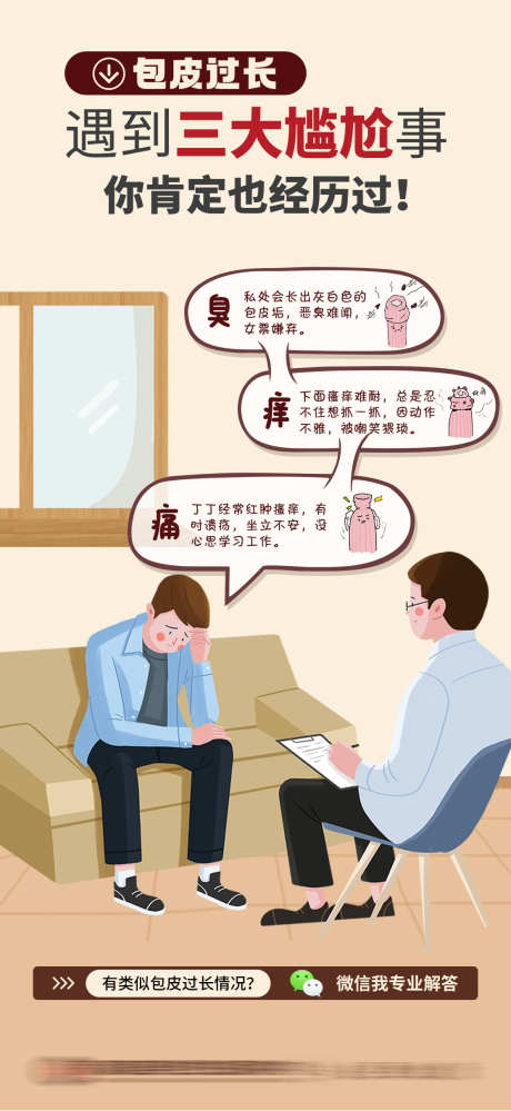 包皮过长遇到三大尴尬事_源文件下载_PSD格式_1114X2420像素-科普,医疗,插画-作品编号:2025021217068795-志设-zs9.com