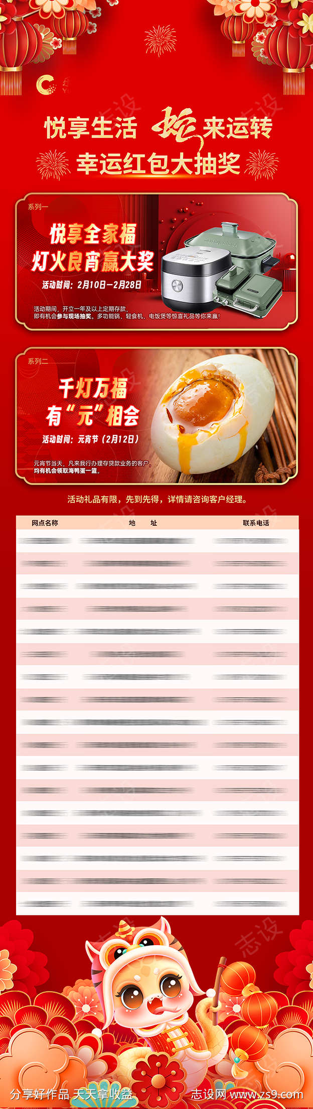 红色春节新年银行医美活动长图H5设计
