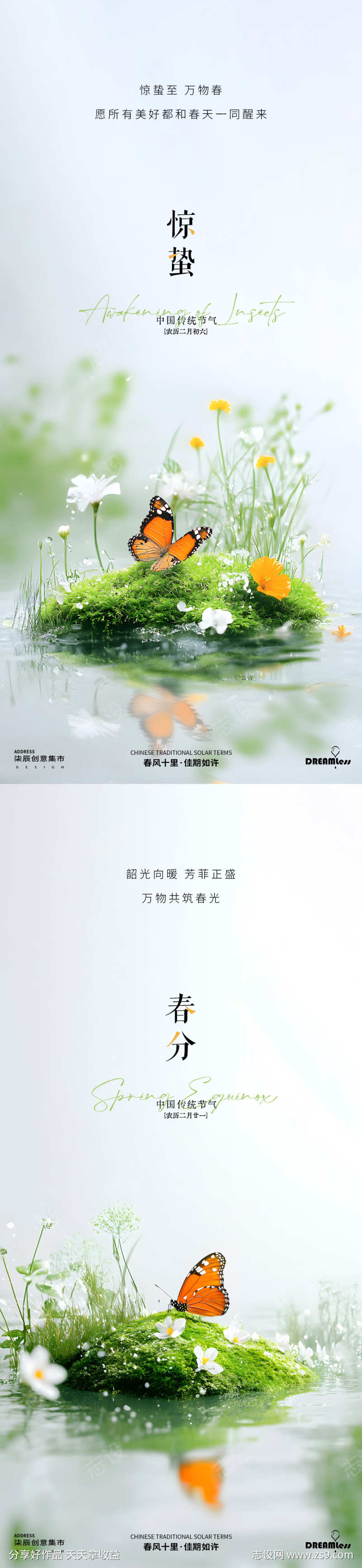 惊蛰春分蝴蝶风景摄影海报