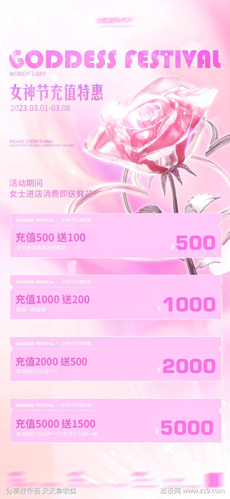 酒吧夜店女神节充值海报