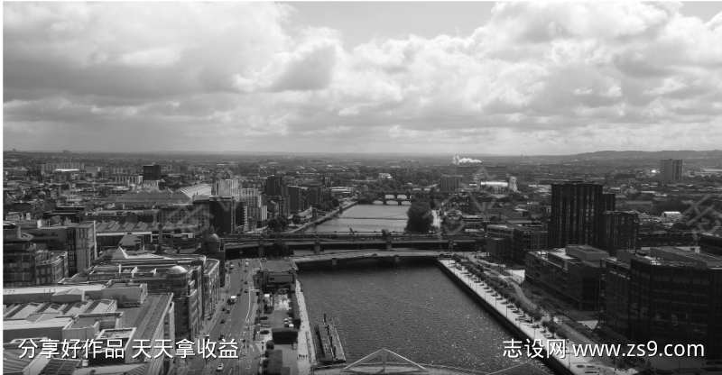 都柏林市和利菲河的鸟瞰图