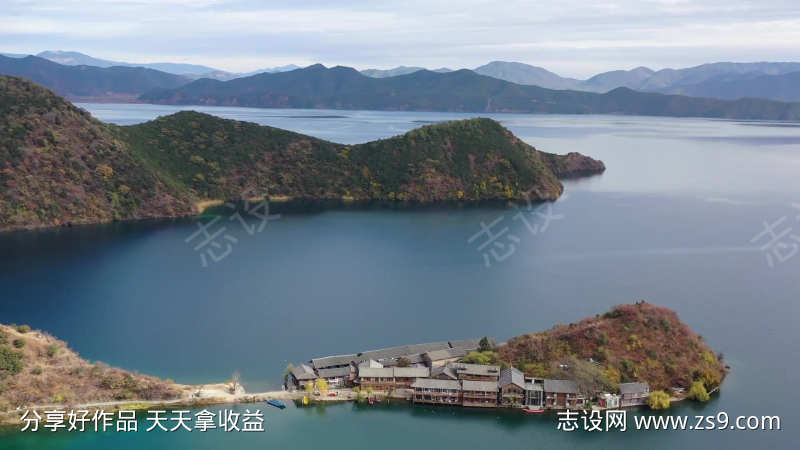 泸沽湖里格半岛景区航拍